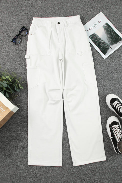 High Waist Straight Leg Cargo Pants with Pockets